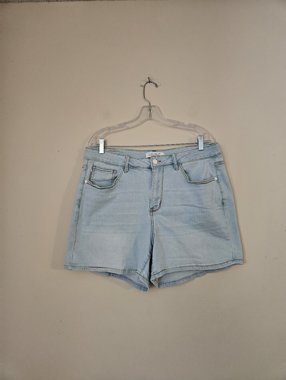 Judy Blue Light Blue High-Rise Denim Shorts With Multicolor Stitching, Size XXL